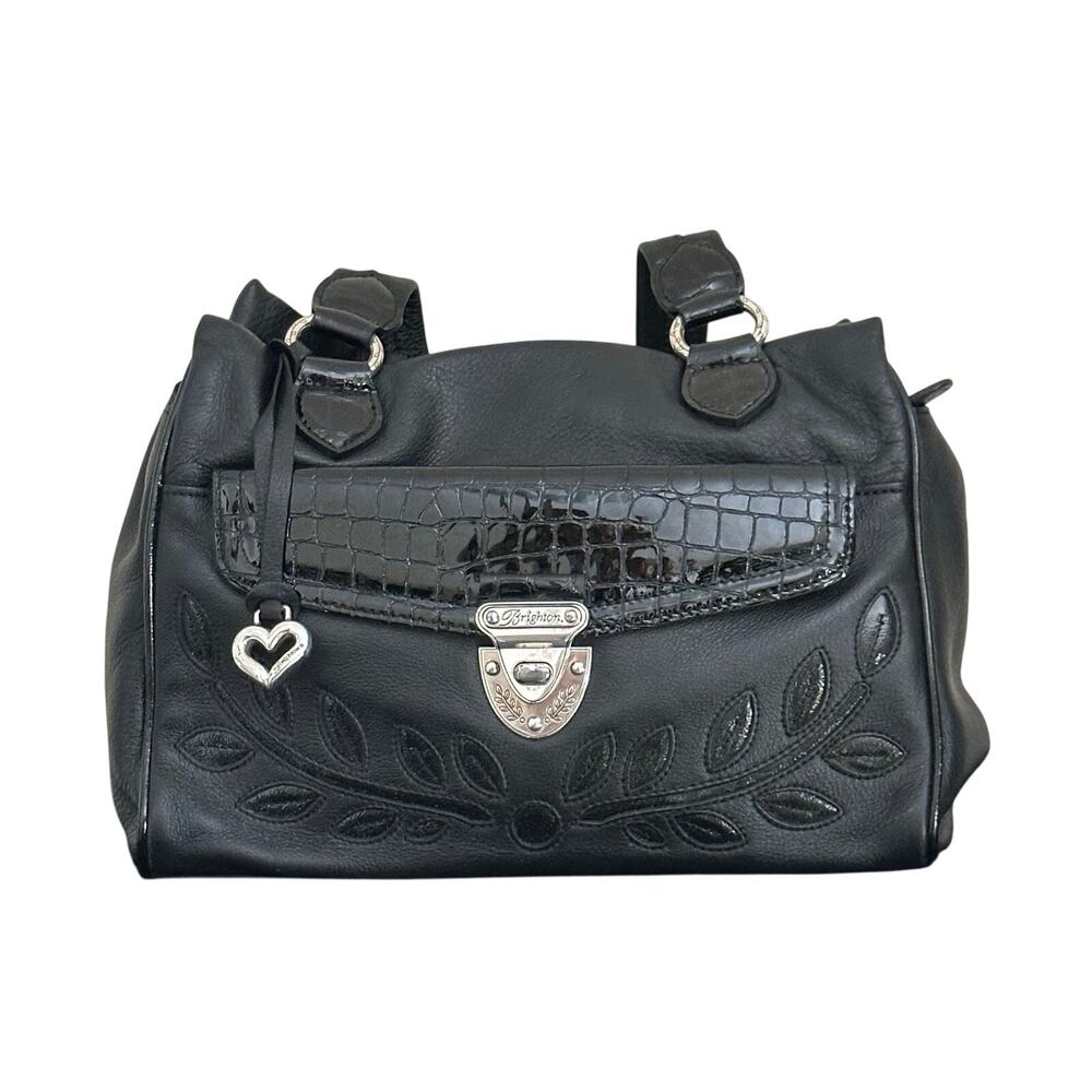 Brighton Soft Black Leather Satchel Shoulder Bag Signature Heart Shaped Charm